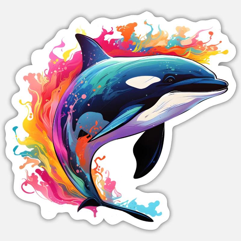 Bunter Schwertwal Orca - Sticker Größe S (10 x 10 cm) - Mattweiß