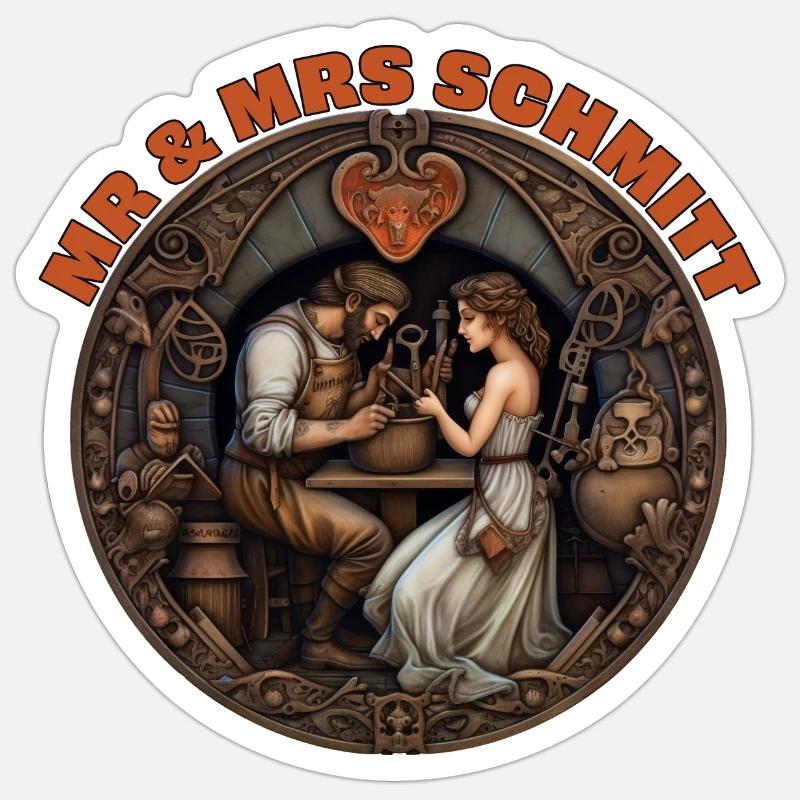 Mr. & Mrs. Schmitt honeymooning. - Sticker size S (10 x 10 cm) - white matte