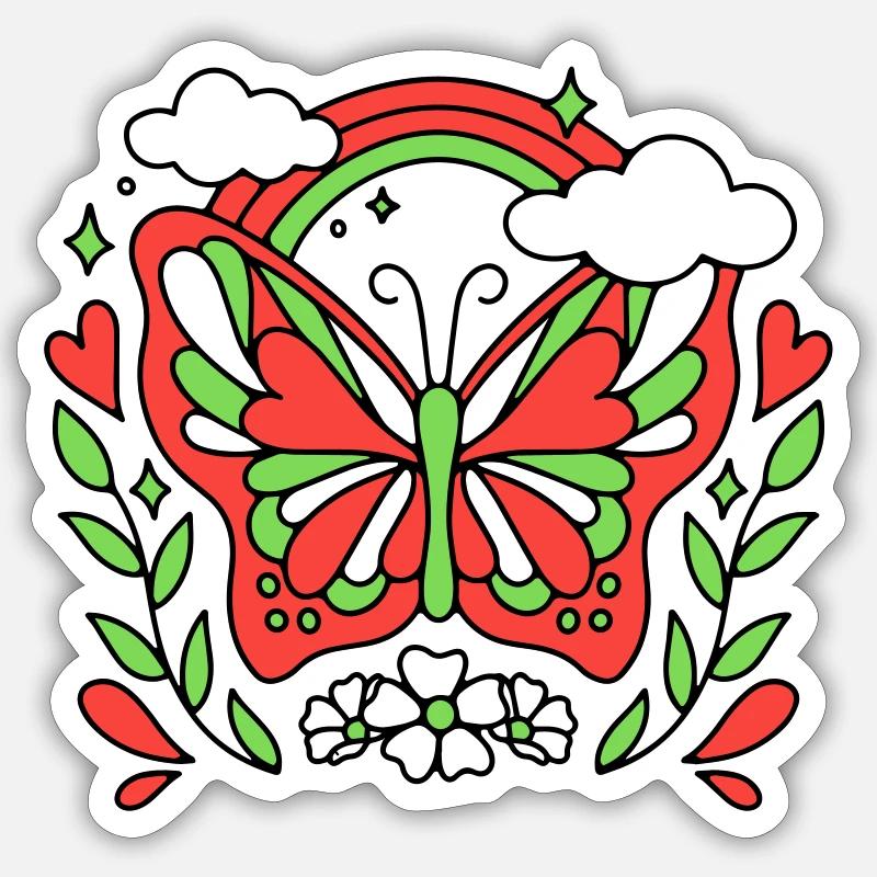 Papillon rétro - Sticker taille S (10 x 10 cm) - blanc mat