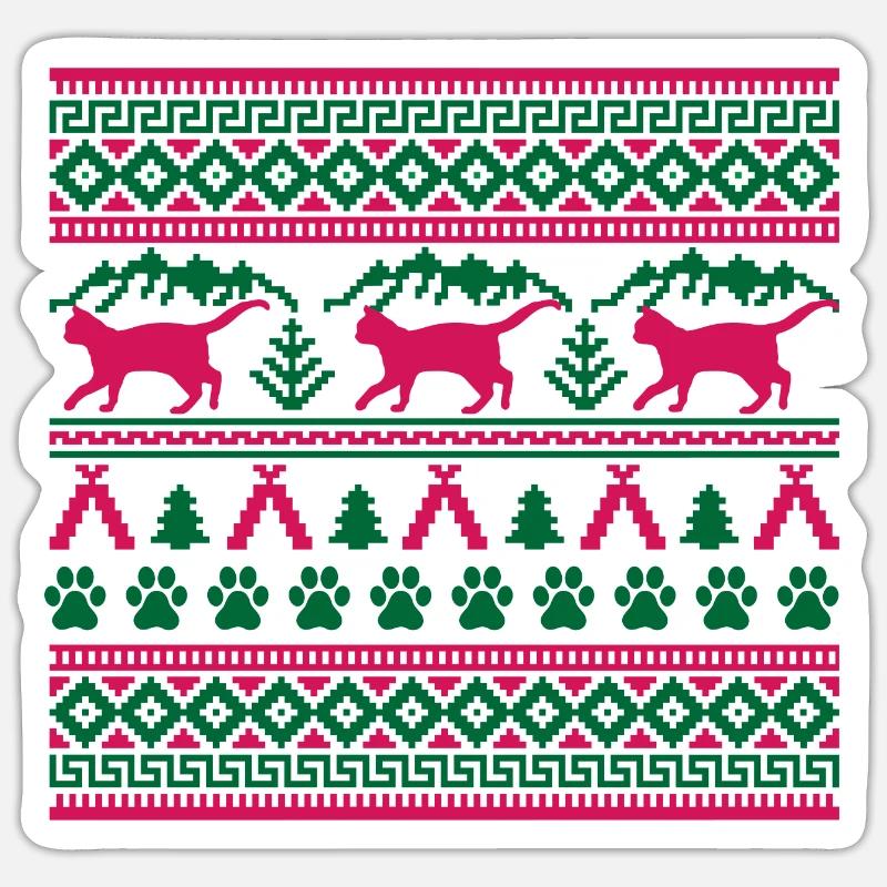 Weihnachtskatze Hässlicher Weihnachtspullover Geschenk Sticker Größe S (10 x 10 cm)