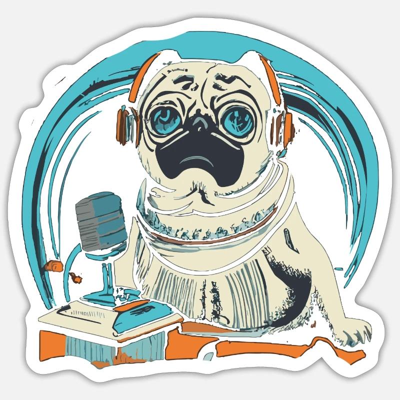 Mops Podcast Podcaster Geschenk - Sticker Größe S (10 x 10 cm) - Mattweiß
