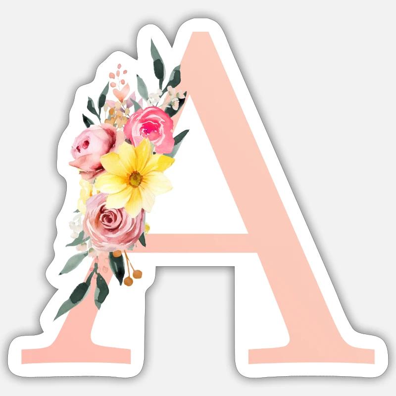 A Monogramm Floral - Sticker Größe S (10 x 10 cm) - Mattweiß
