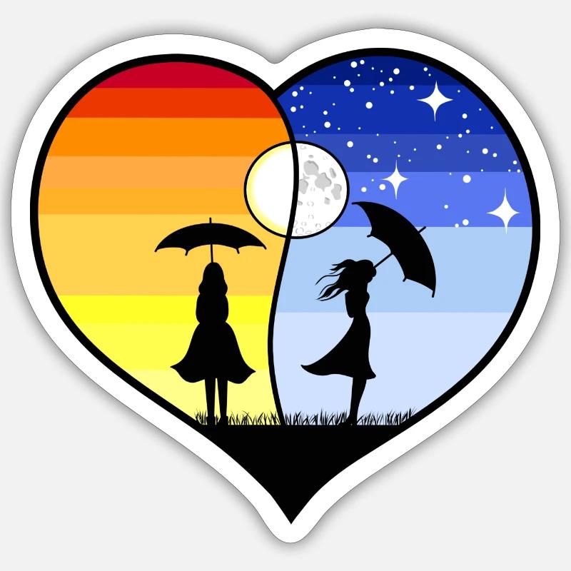 HERZ YING YANG - Sticker Größe S (10 x 10 cm) - Mattweiß