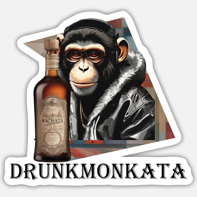 Drunkmonkata - Sticker Größe S (10 x 10 cm) - Mattweiß