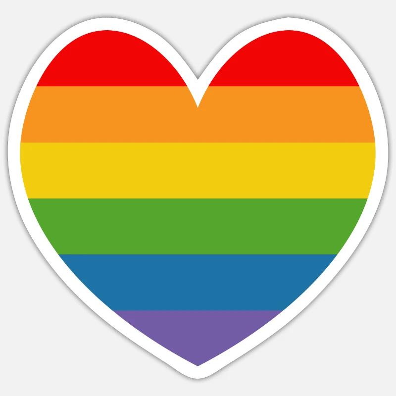LGBT CSD TShirt Regenbogen HERZ - Sticker Größe S (10 x 10 cm) - Mattweiß