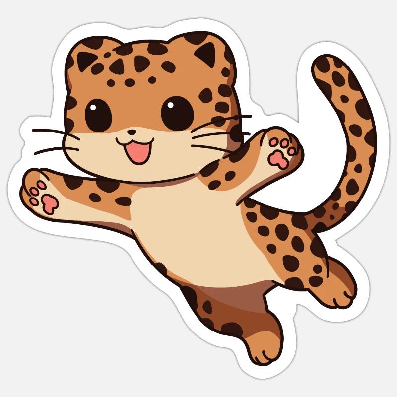 Léopard volant - Sticker taille S (10 x 10 cm) - blanc mat