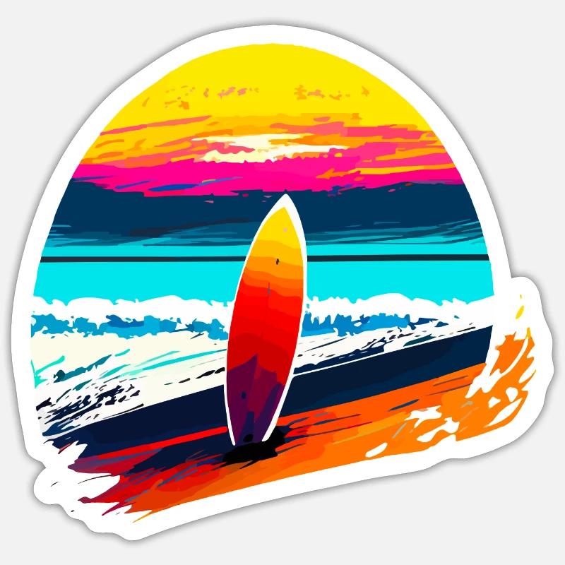 Sunset with Surfboard Sticker size S (10 x 10 cm)