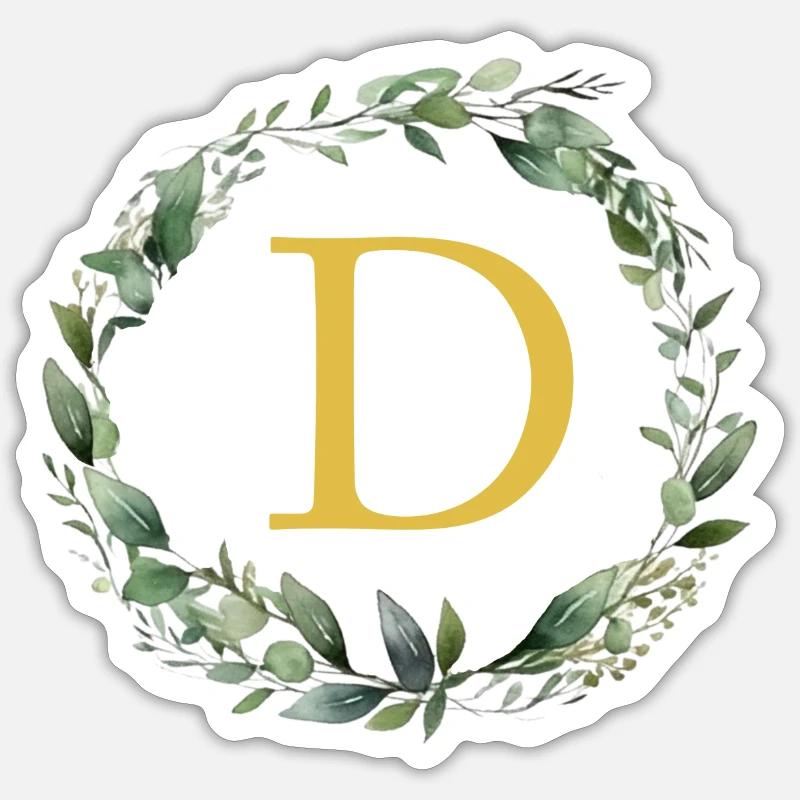 D monogramme, couronne d’Eucalyptus - Sticker taille S (10 x 10 cm) - blanc mat