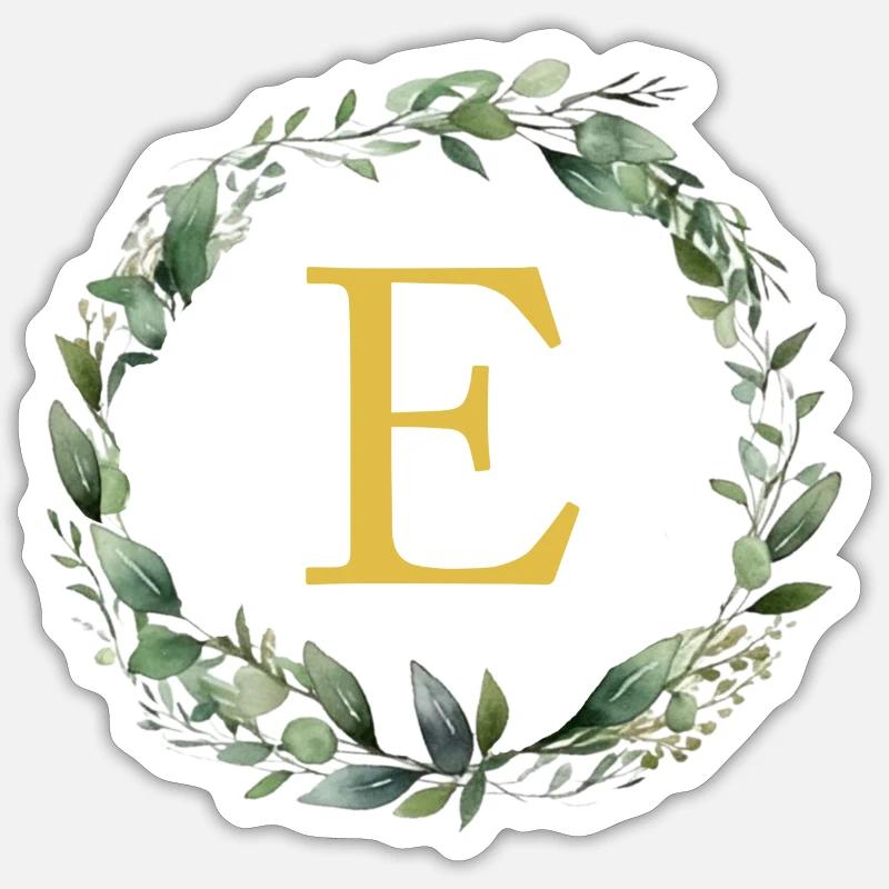 E Monogramm, Eukalyptus-Kranz Sticker Größe S (10 x 10 cm)