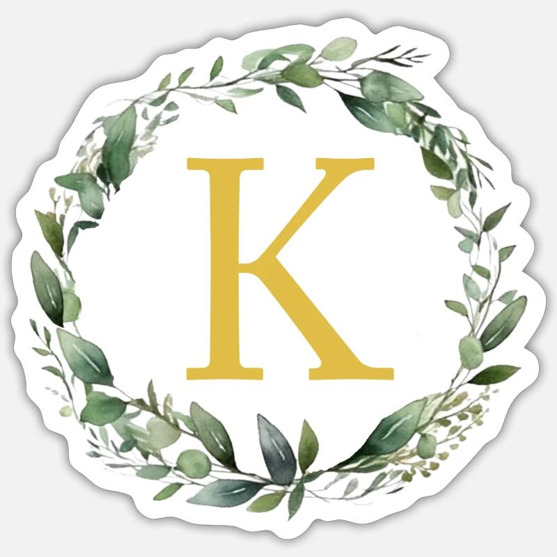 K Monogram, Eucalyptus Wreath Sticker size S (10 x 10 cm)