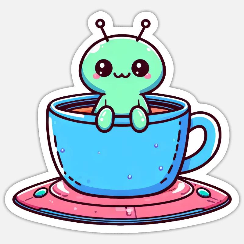 Green Alien & Coffee Tea : Rupture interstellaire avec Sticker taille S (10 x 10 cm)