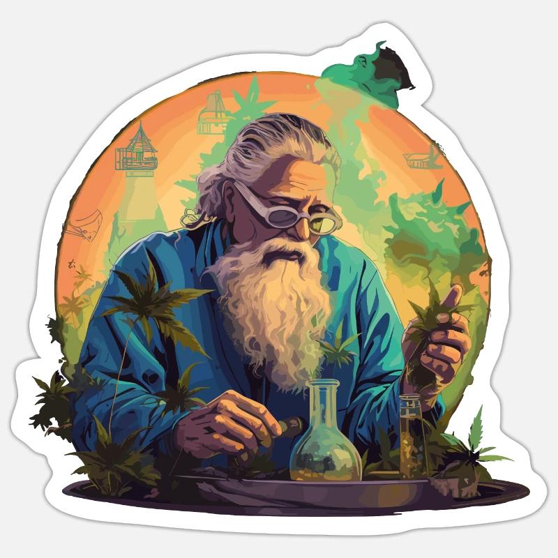 Cannabis-Weiser im Einklang - Sticker Größe S (10 x 10 cm) - Mattweiß