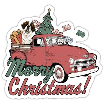 Vintage Red Pick Up Truck Merry Christmas Saint - Sticker size S (10 x 10 cm) - white matte - Front