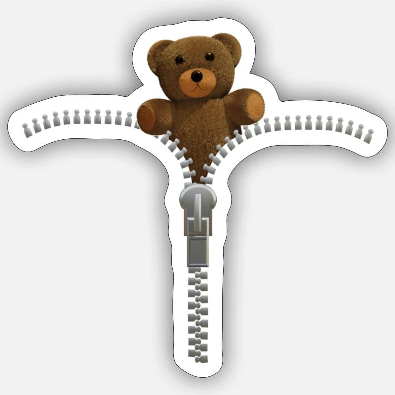 Zipper with Teddy - Silver Sticker size S (10 x 10 cm)