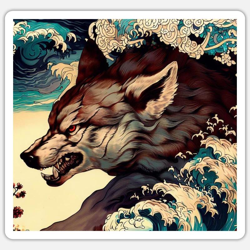 Wolf Japanisch - Sticker Größe S (10 x 10 cm) - Mattweiß
