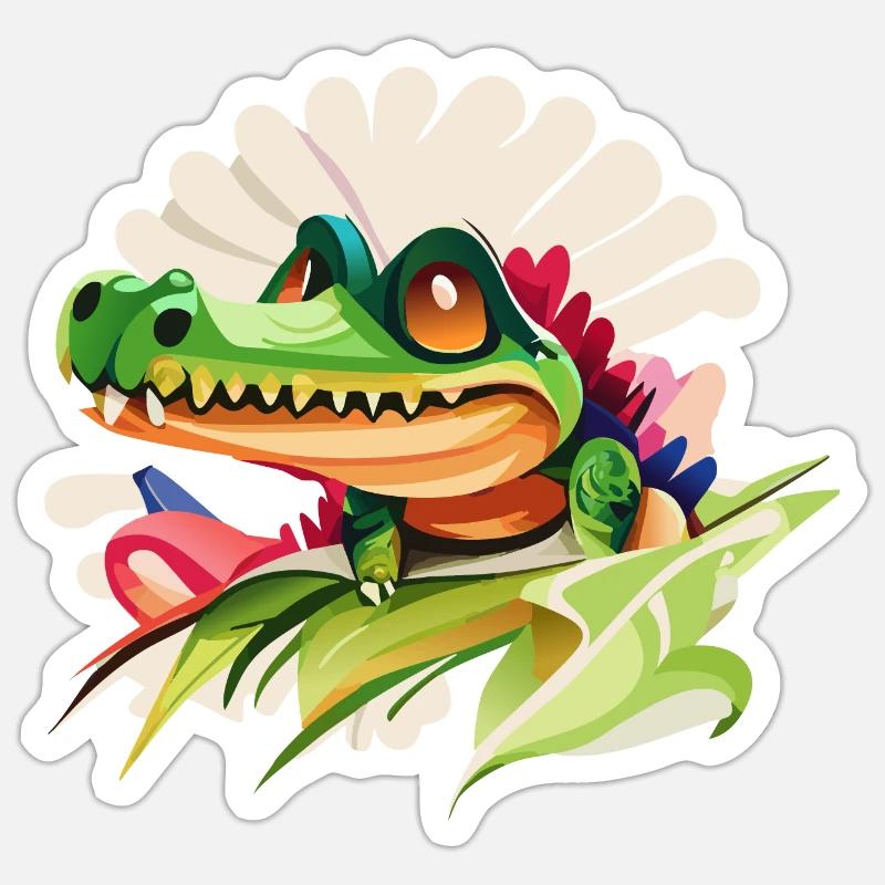 Crocodile d’été - Sticker taille S (10 x 10 cm) - blanc mat