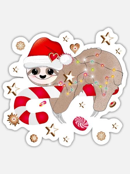 witziges Faultier mit Zuckerstange für Weihnachten - Sticker Größe S (10 x 10 cm) - Mattweiß