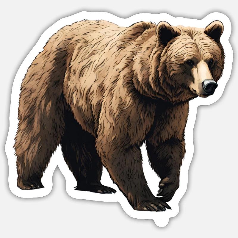 Grizzli, Ours, Ours Brun - Sticker taille S (10 x 10 cm) - blanc mat