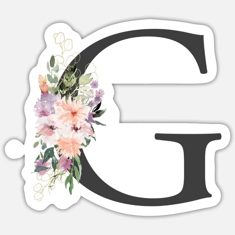 Buchstabe G, Monogramm, Blumen - Sticker Größe S (10 x 10 cm) - Mattweiß
