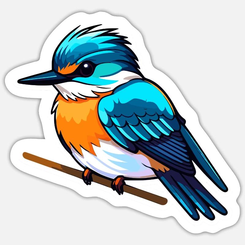 Eisvogel Vogel Zeichnung - Sticker Größe S (10 x 10 cm) - Mattweiß