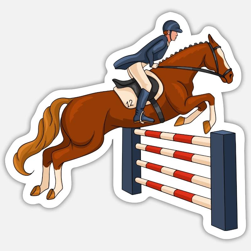 cheval, cavalier, équitation - Sticker taille S (10 x 10 cm) - blanc mat