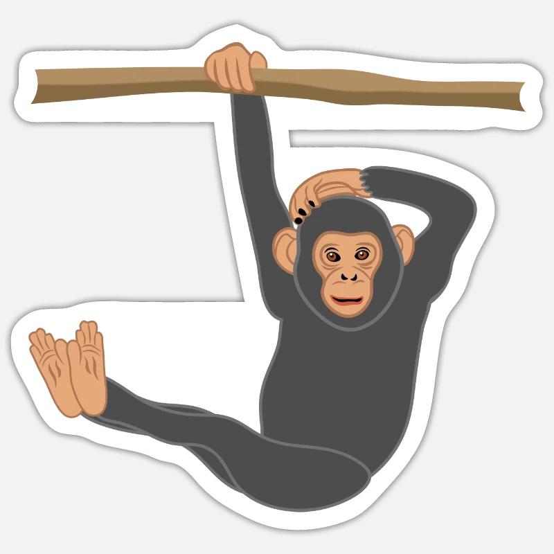 Chimpanzé suspendu, singe, élévation de jambe, remise en forme Sticker taille S (10 x 10 cm)
