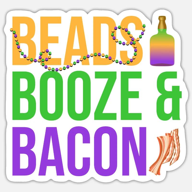 Perles Booze & Bacon Mardi Gras Carnaval Sticker taille S (10 x 10 cm)