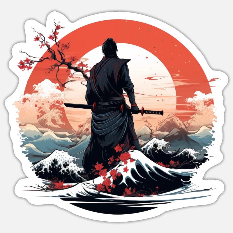 Samouraï avec Katana - Sticker taille S (10 x 10 cm) - blanc mat