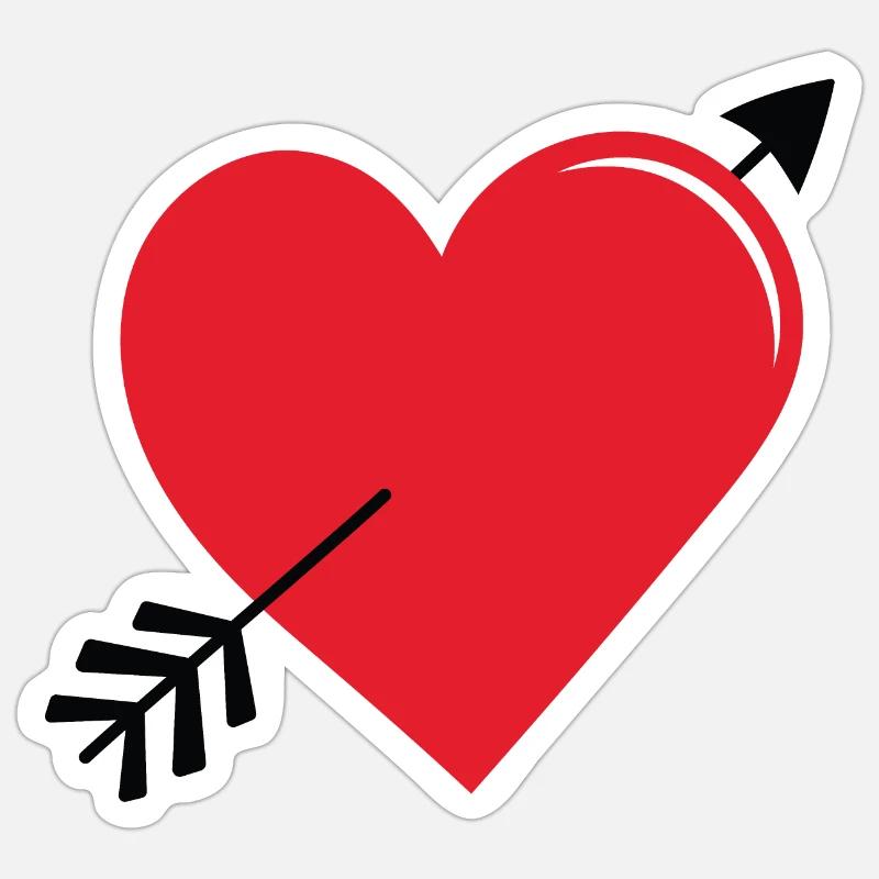 Rotes Liebesherz mit Pfeil - Sticker Größe S (10 x 10 cm) - Mattweiß