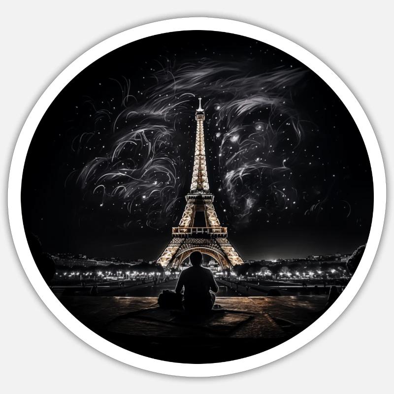 Paris der Eiffelturm bei Nacht - Sticker Größe S (10 x 10 cm) - Mattweiß