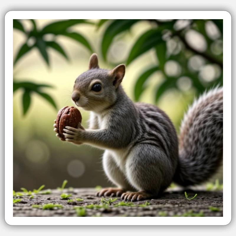 Squirrel with nut - Eichhörnchen mit Nuss - Sticker Größe S (10 x 10 cm) - Mattweiß