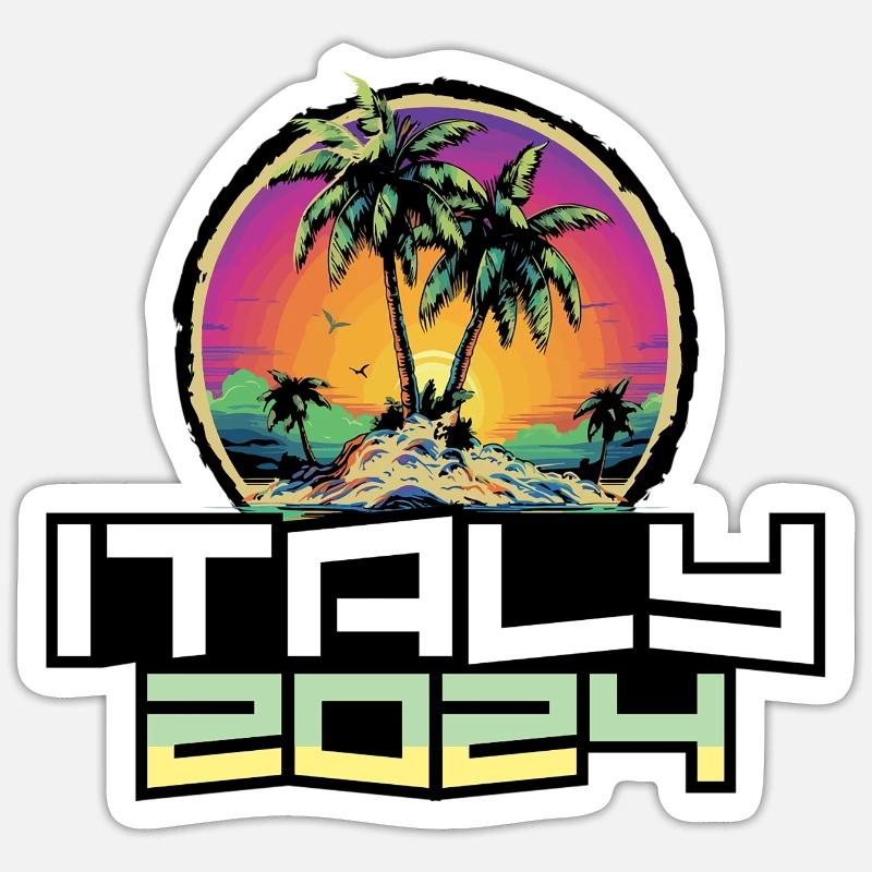 Italie 2024 Palmiers de vacances - Sticker taille S (10 x 10 cm) - blanc mat
