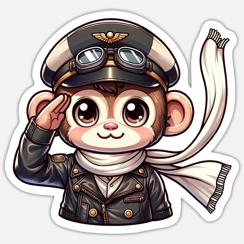 Pilote de singe mignon - Sticker taille S (10 x 10 cm) - blanc mat