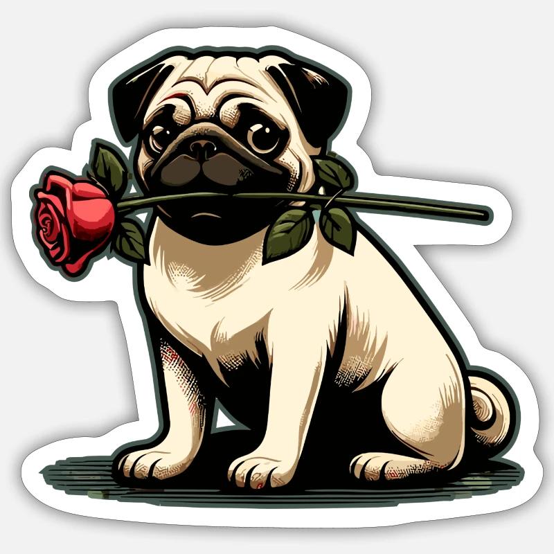 Carlin Saint-Valentin Rose - Sticker taille S (10 x 10 cm) - blanc mat