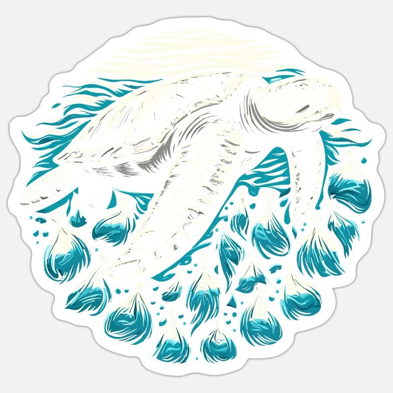 Tortue pollution - Sticker taille S (10 x 10 cm) - blanc mat