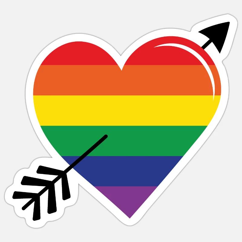 Arrow Rainbow Heart Pride - Sticker size S (10 x 10 cm) - white matte