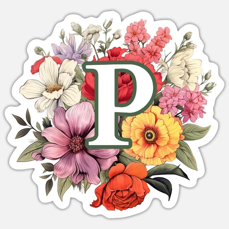 P Monogramm Blumenstrauss - Sticker Größe S (10 x 10 cm) - Mattweiß