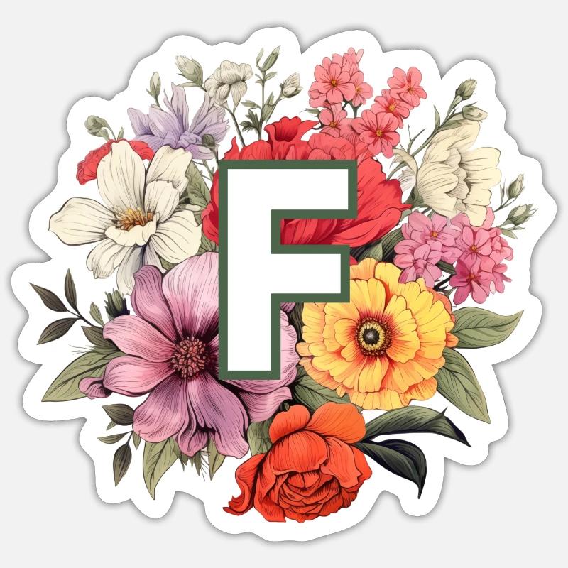 Bouquet de monogramme F - Sticker taille S (10 x 10 cm) - blanc mat