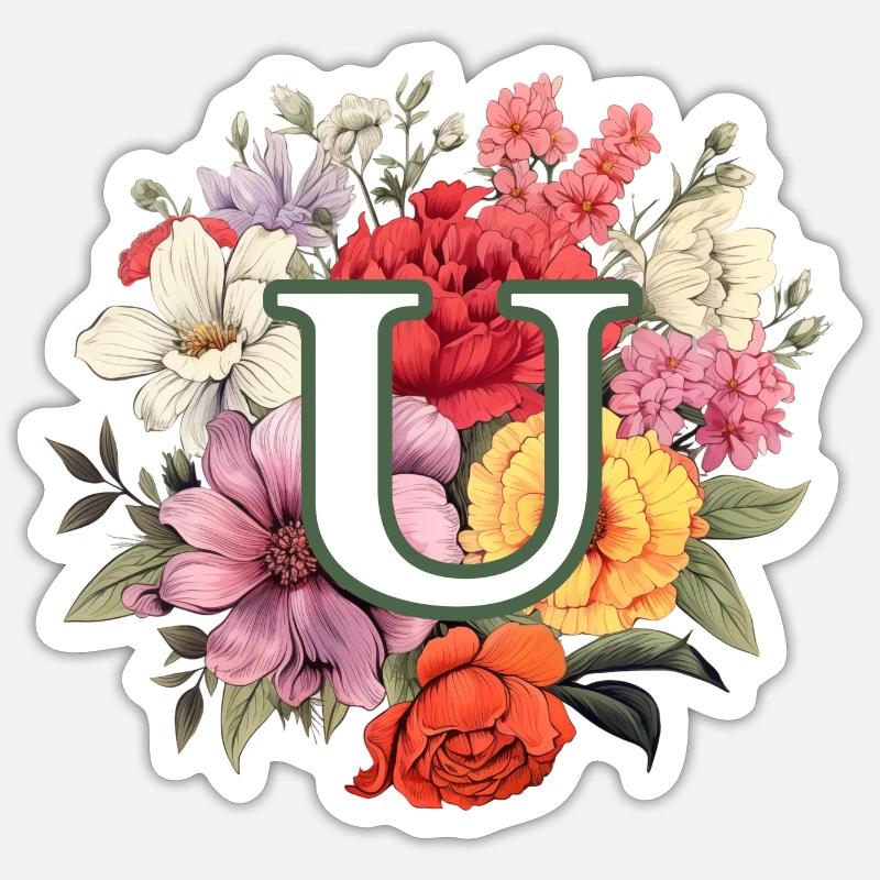 U Monogramm Blumenstrauss - Sticker Größe S (10 x 10 cm) - Mattweiß