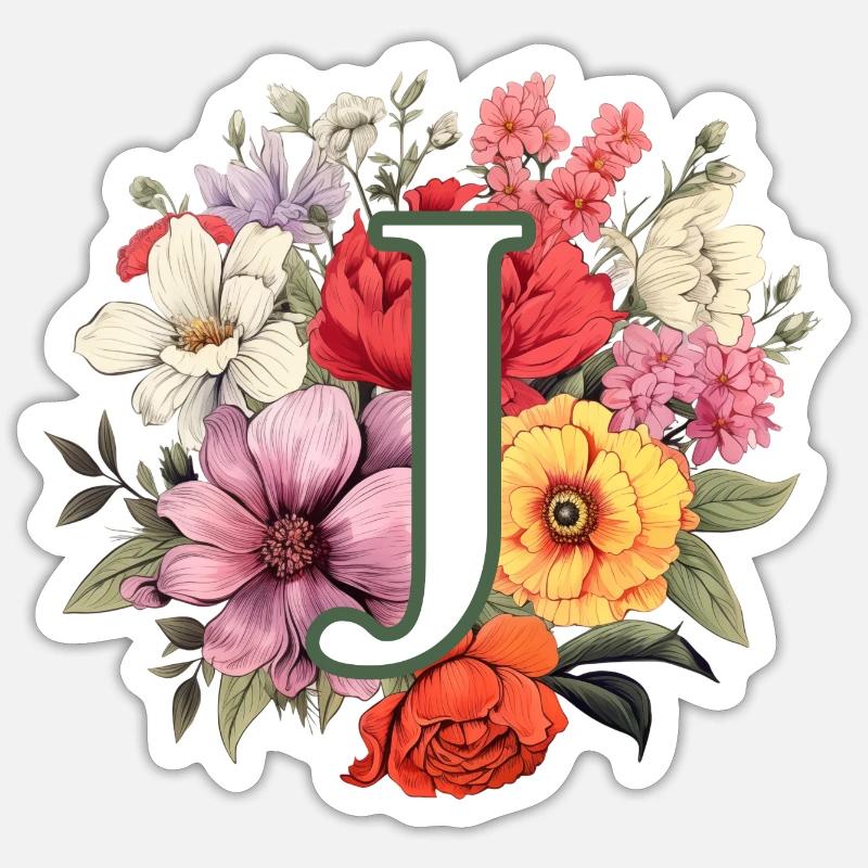 J Bouquet de monogramme - Sticker taille S (10 x 10 cm) - blanc mat