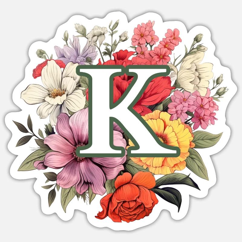 K Monogramm Blumenstrauss - Sticker Größe S (10 x 10 cm) - Mattweiß