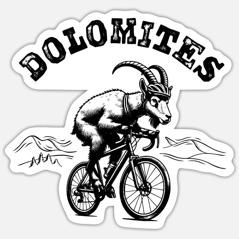 Dolomites Radfahrende Bergziege - Sticker Größe S (10 x 10 cm) - Mattweiß
