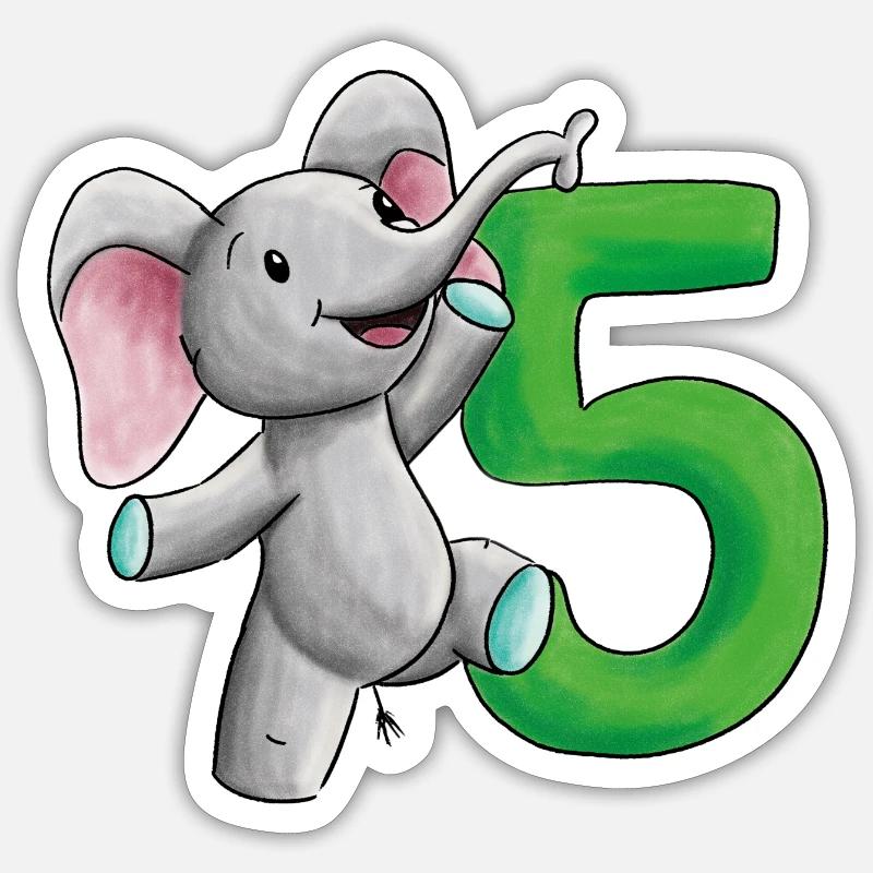 5e anniversaire éléphant - Sticker taille S (10 x 10 cm) - blanc mat