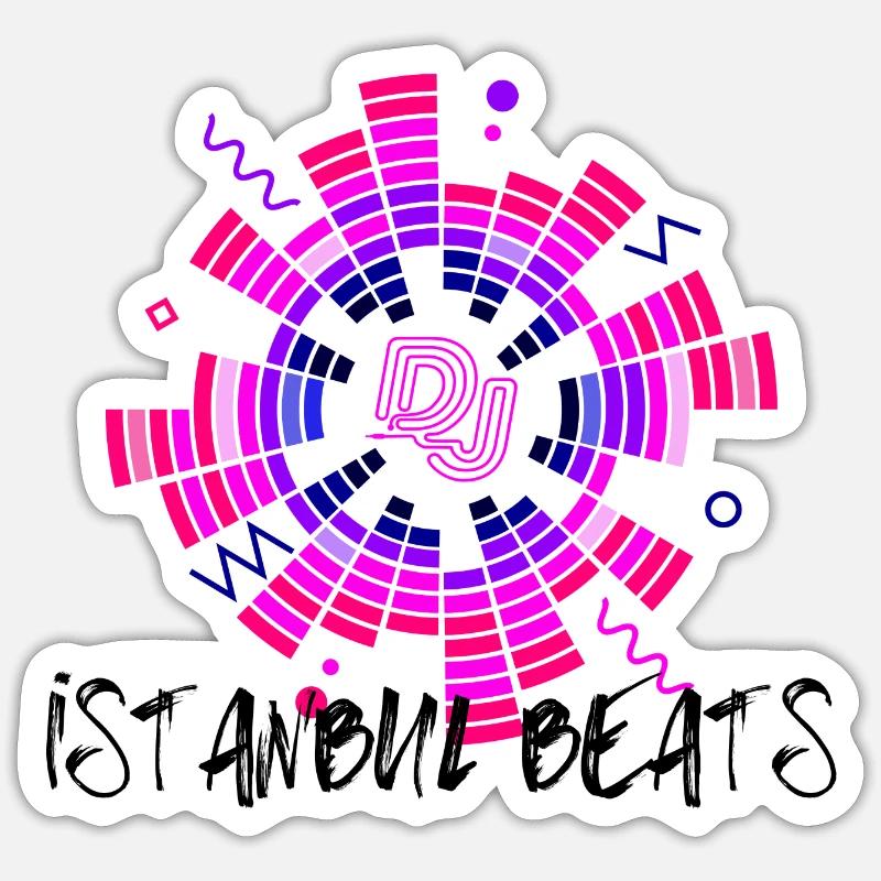 Disco Neon DJ Kreisdesign - Sticker Größe S (10 x 10 cm) - Mattweiß