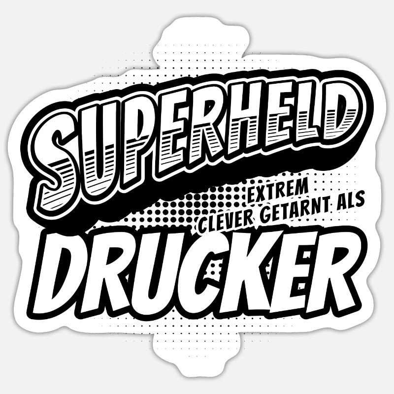 Superheld, clever getarnt als Drucker - Sticker Größe S (10 x 10 cm) - Mattweiß