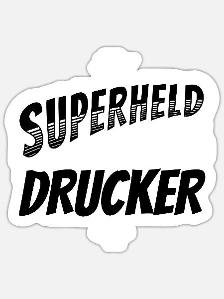 Superheld, clever getarnt als Drucker - Sticker Größe S (10 x 10 cm) - Mattweiß