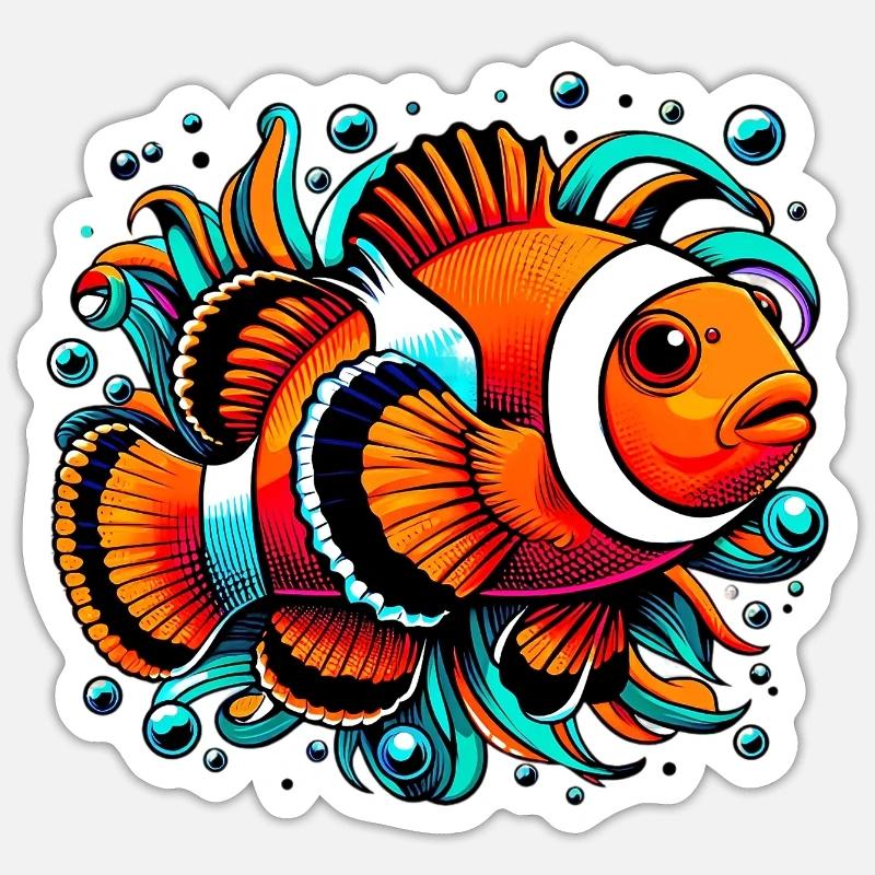 Poisson-clown - Sticker taille S (10 x 10 cm) - blanc mat