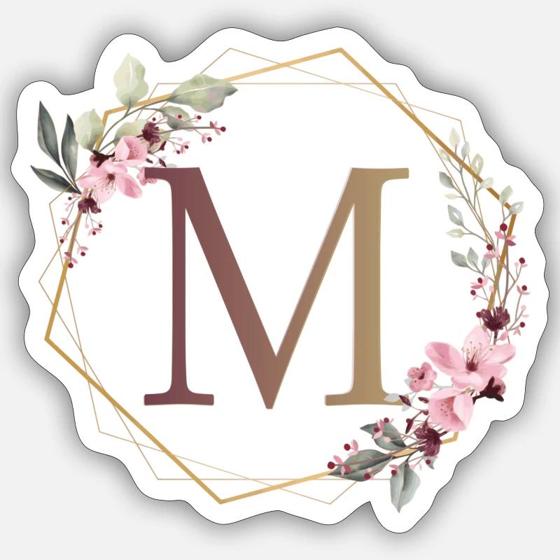 M entouré de fleurs - Sticker taille S (10 x 10 cm) - blanc mat
