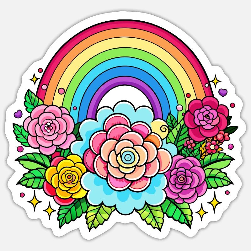 Blumiger Regenbogen Sticker Größe S (10 x 10 cm)