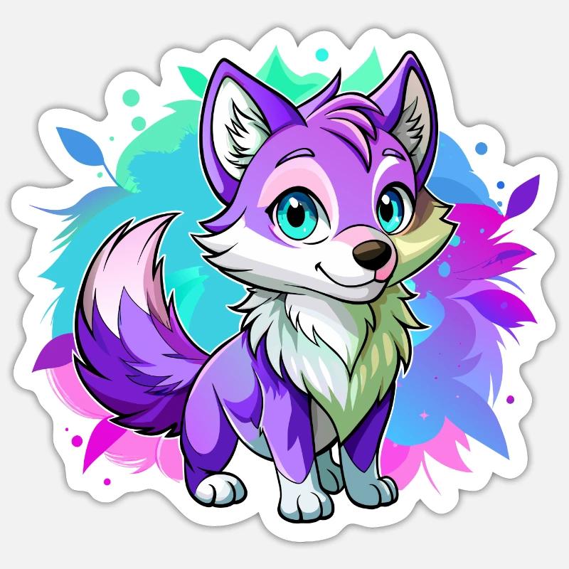 Bébé loup violet - Sticker taille S (10 x 10 cm) - blanc mat